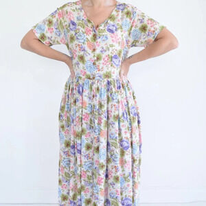Vintage Floral Button Up Midi Dress